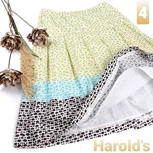Harold's Lime Turquoise Brown Dotted Skirt Sz 4